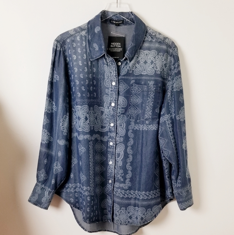Chambray Denim Paisley Button Down Shirt